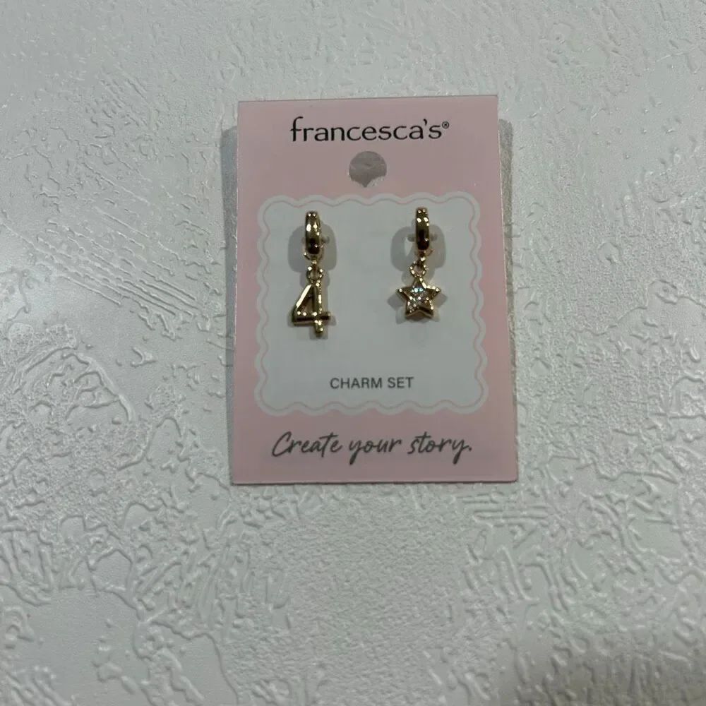 Francesca’s Gold Charm Set Star & Number 4 Hoop Charms Dainty Luxe Jewelry